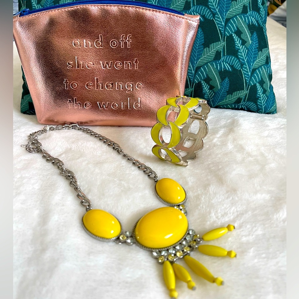 Spring Tension Rope Enameled Cuff Bracelet & Funky Necklace